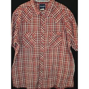 Wrangler Pearl Snap Vintage Mens XXL Red Plaid Short Sleeve Western Cowboy Shirt